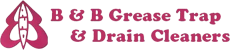 Logo reading B & B Grease Trap & Drain Cleaners with stylized pink drain/pipe icon